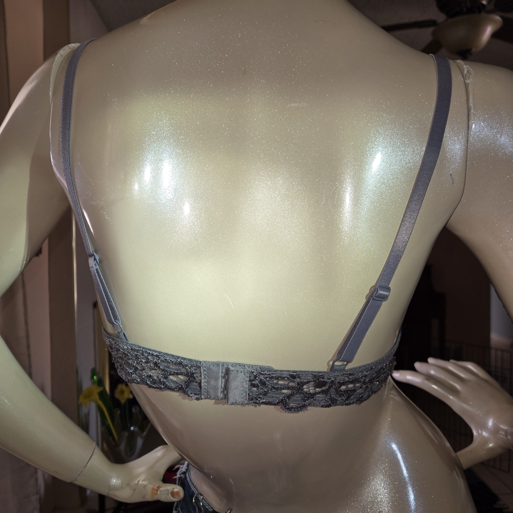 Marilyn Monroe Gray Lace Bra 34B Underwire Padded Sheer Floral - Picture 6 of 9